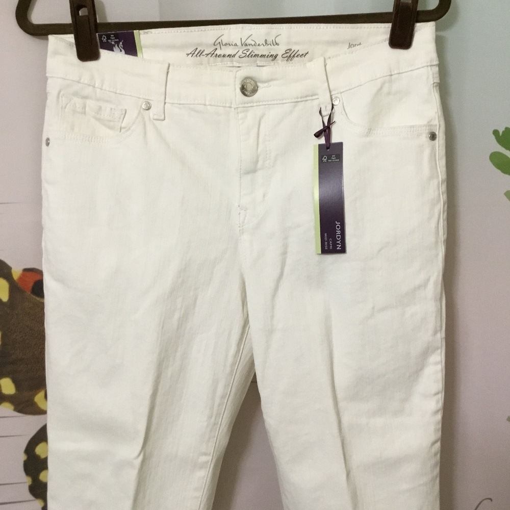 "Gloria Vanderbilt" Women Size 6 Capri's 29 Waist White Cuffed Stretch Jeans